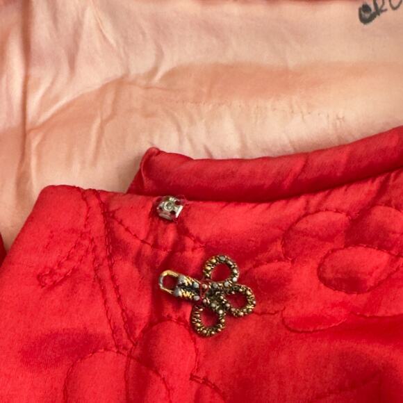 Vintage 1940s Red Quilted Satin Robe Bed Jacket Chinese Frog Closures Lined - Picture 10 of 16